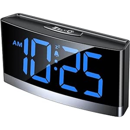 TEUMI Alarm Clocks for Bedrooms, Digital Clock with Conspicuous Blue LED Numbers, Alarm Clock for Heavy Sleepers, 6 Levels Brightness & Dim Night Model, 3 Alarm Tones, 6 Levels Volume, Snooze, 12/24H